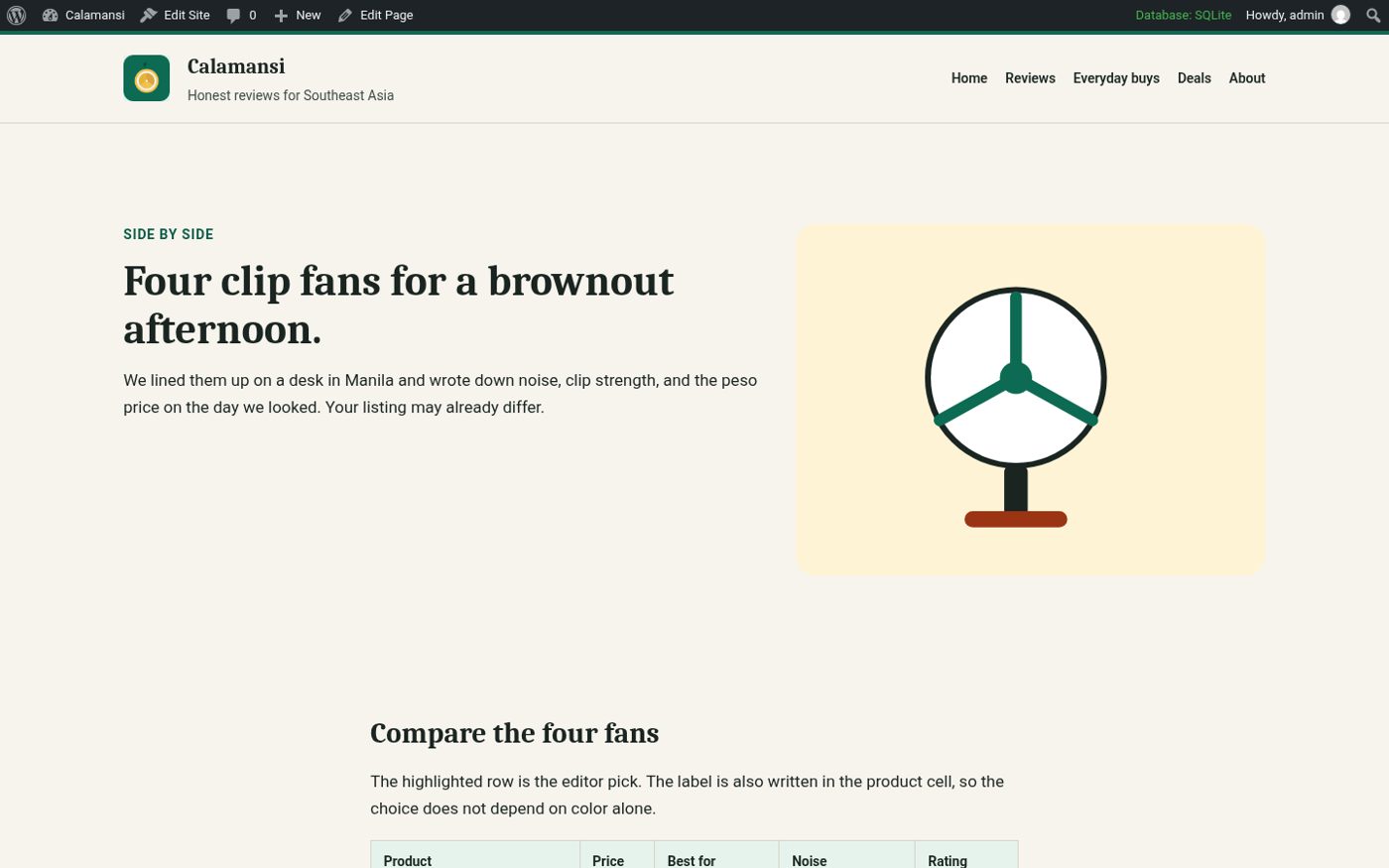 Calamansi Pro's comparison page template