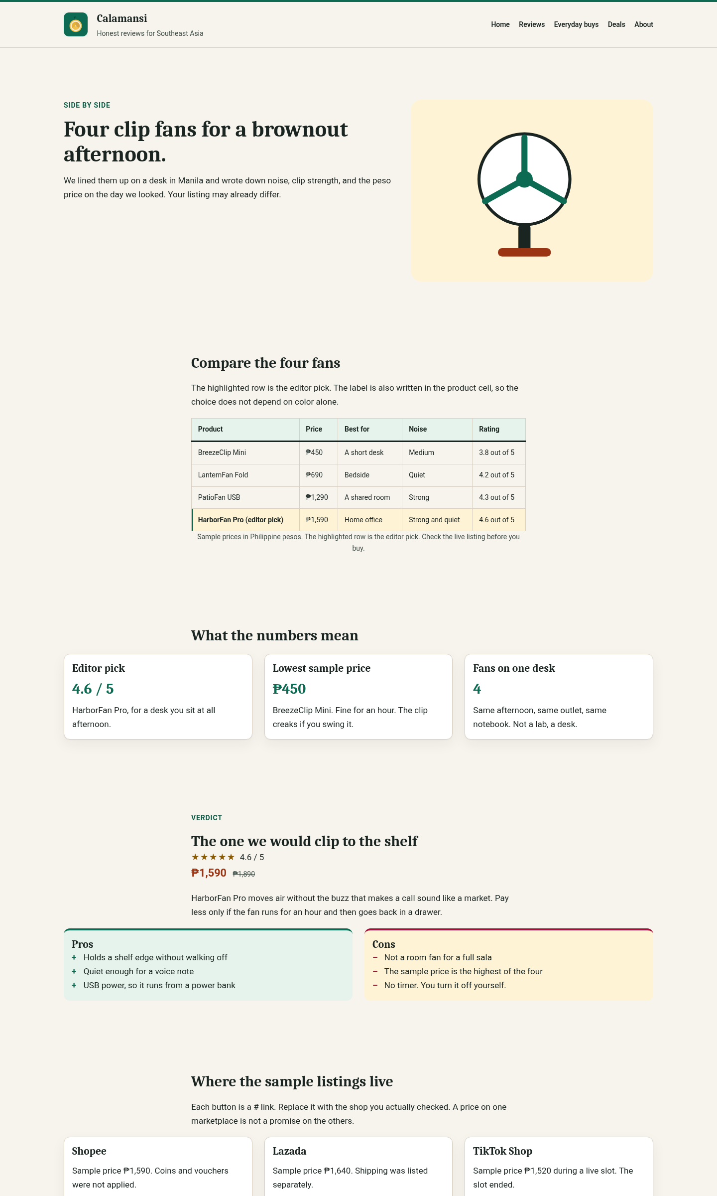 Comparison page