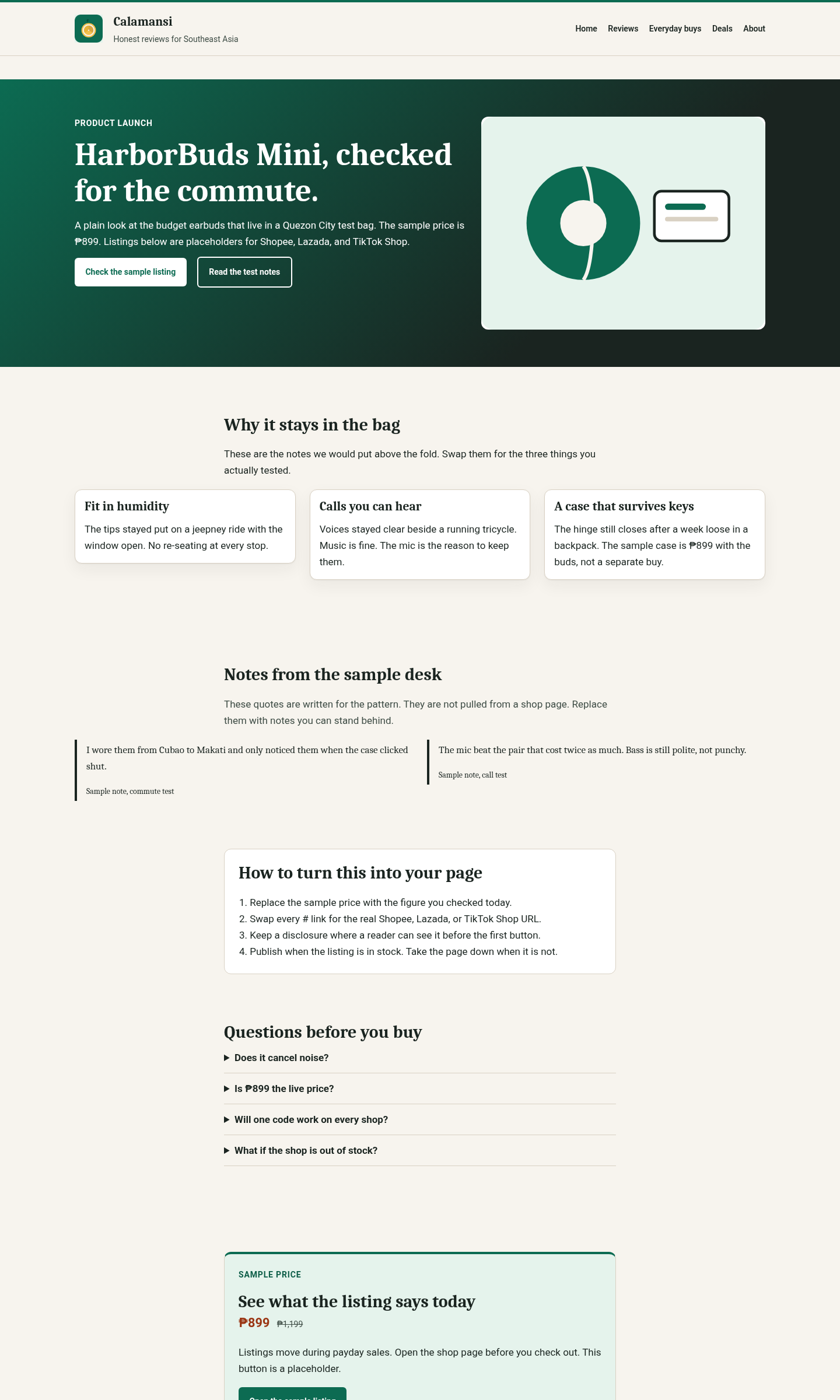 Landing page template