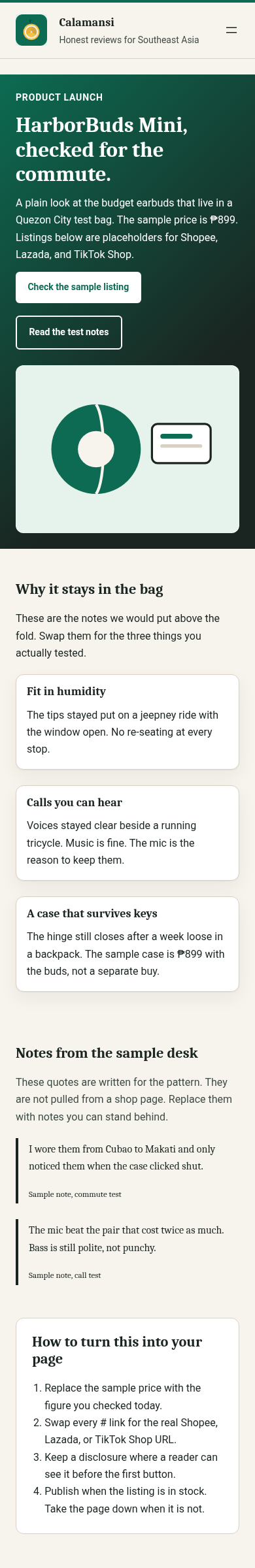 Landing page on mobile